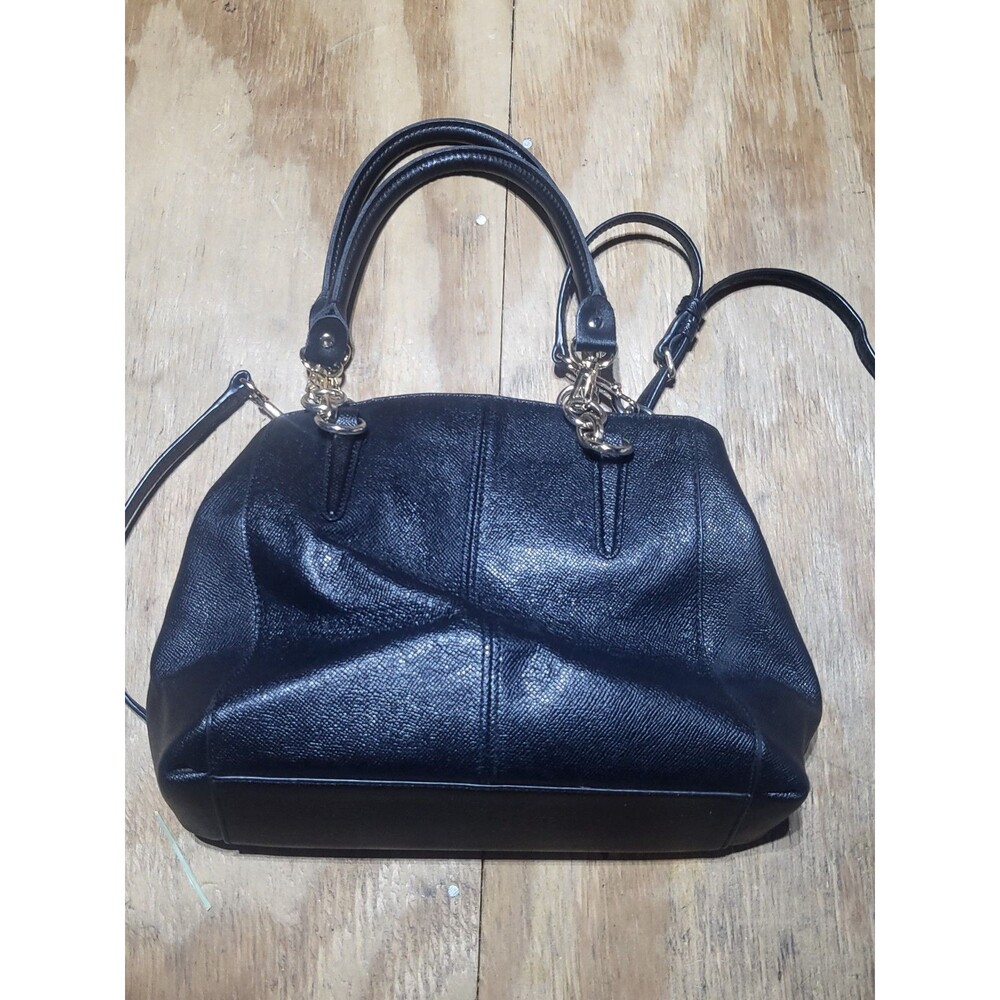 COACH Handbag Shoulder Bag 2WAY Blk Leather Logo Used Snap Closure